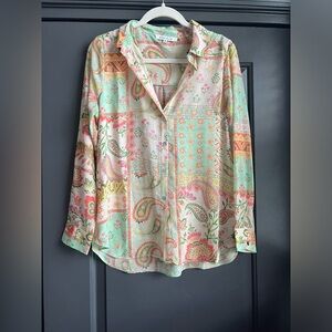 Rose & olive - multicolor, button-down blouse size medium